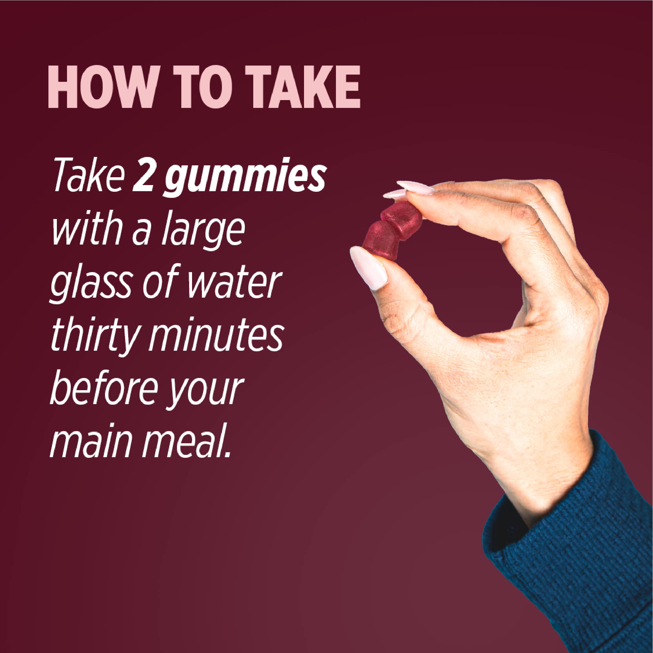Gummies alongside a glass of water indicating serving method