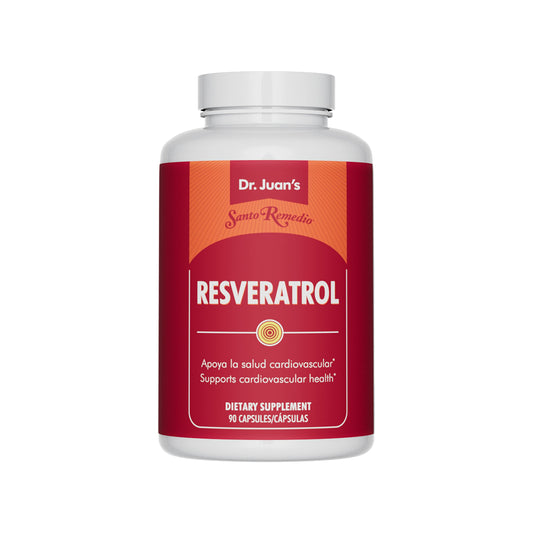Santo Remedio Resveratrol bottle on white background