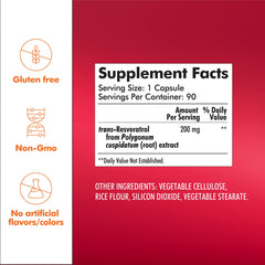 Nutrition facts panel on Santo Remedio Resveratrol packaging