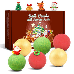 Sanyi Christmas bath bombs reveal a surprise toy inside during bath time.
