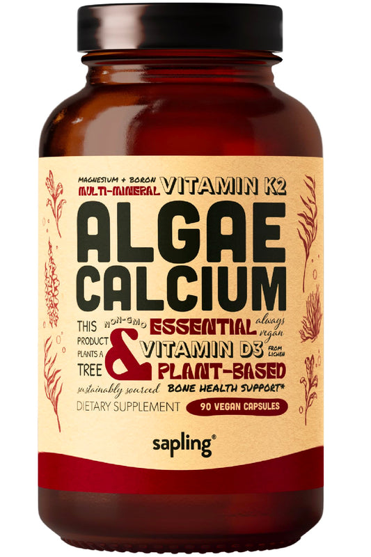 Hero image of Sapling Calcium Supplement bottle sourced from red algae