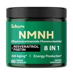 Bottle of Satoomi 8in1 NMNH NMN supplement showing 60 capsules