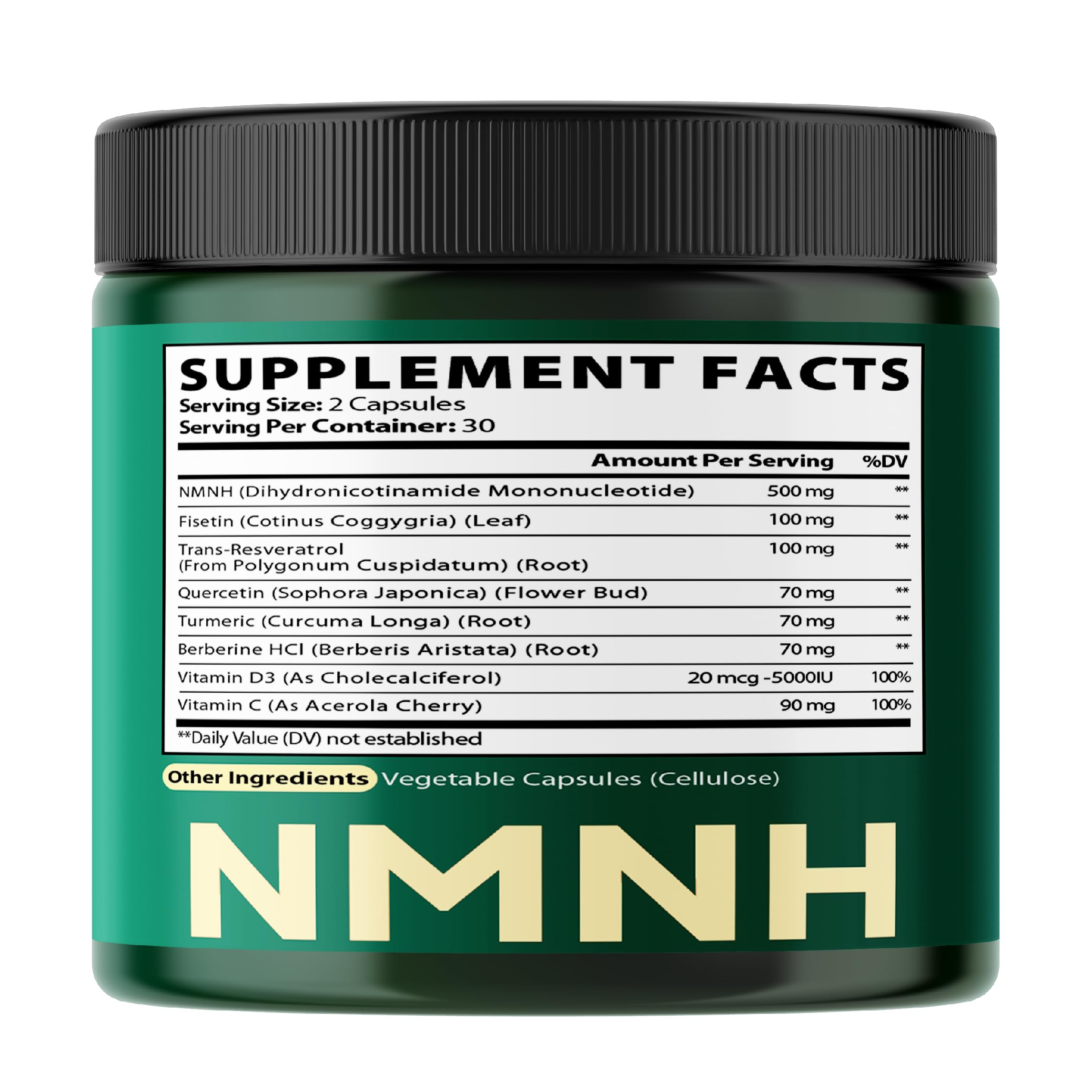 Front view of NMNH bottle with 60 capsules visible