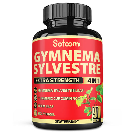 Front view of Satoomi Gymnema Sylvestre capsules bottle (90-count)