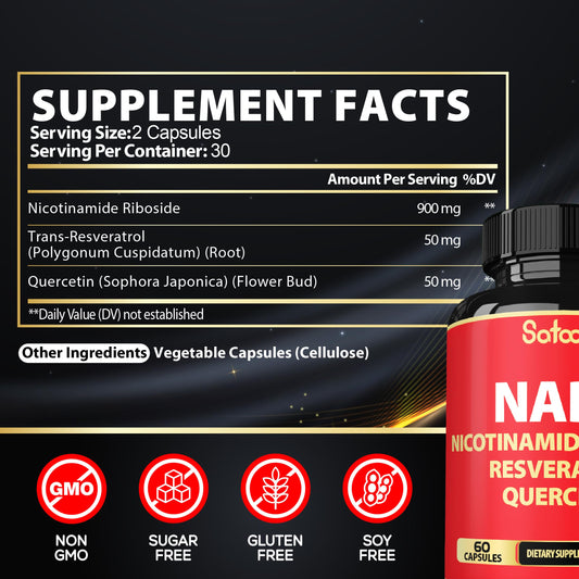 Back label of Satoomi NAD Supplement bottle