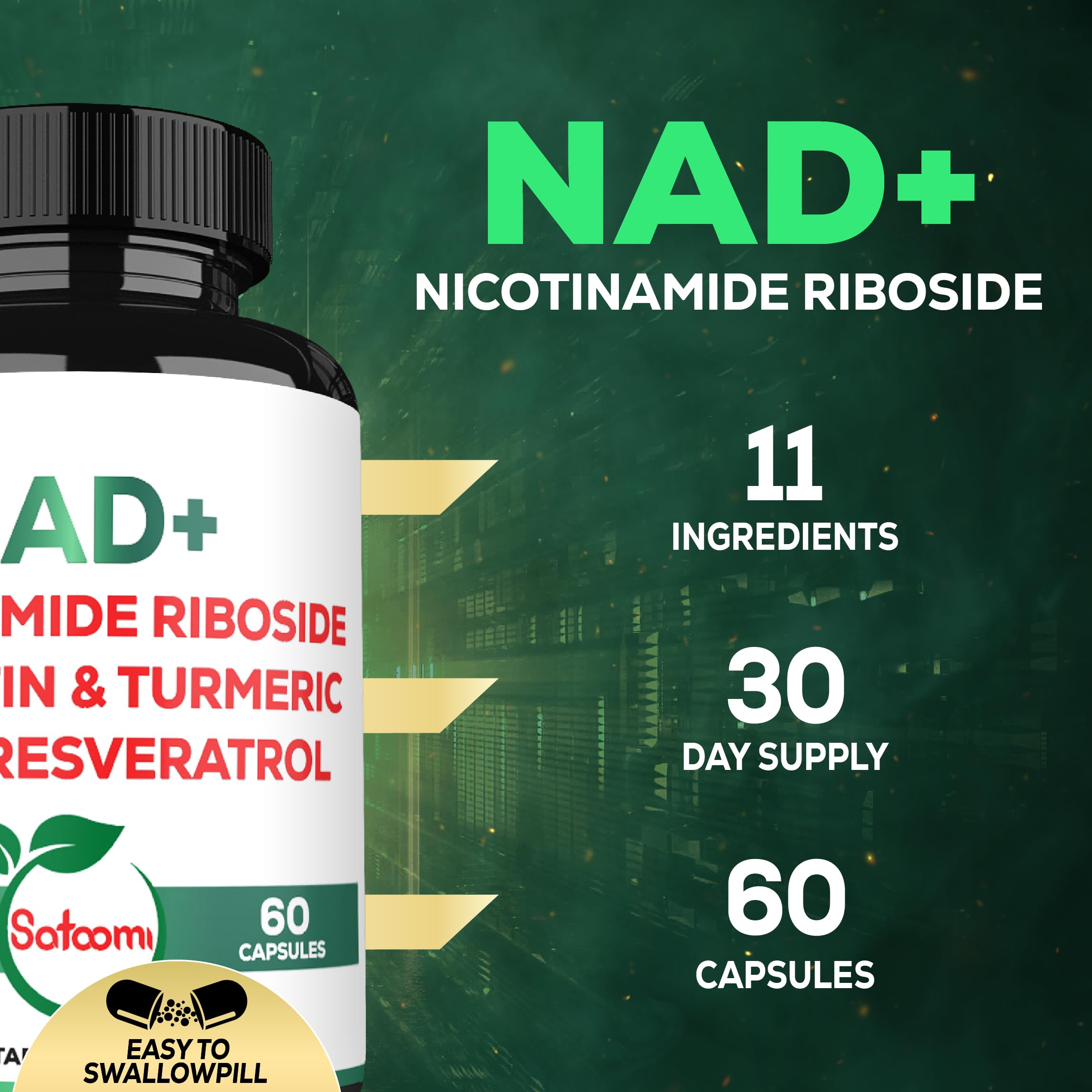 Close-up of two NAD capsules showing dosage