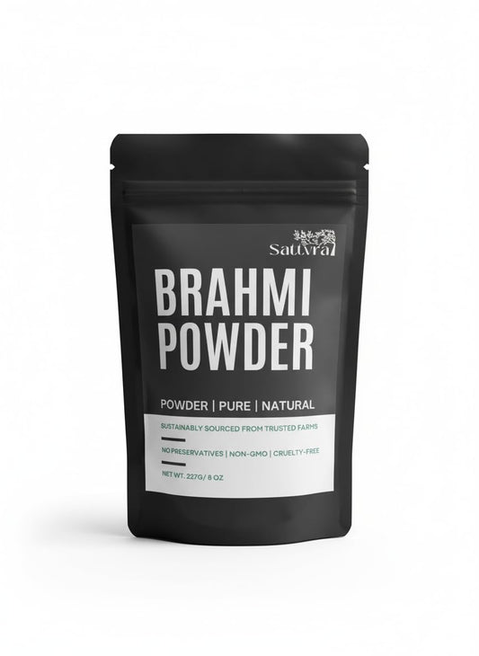 Sattvra Brahmi Powder 8oz resealable pouch product shot
