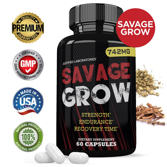 Savage Grow 742MG bottle back label with ingredients