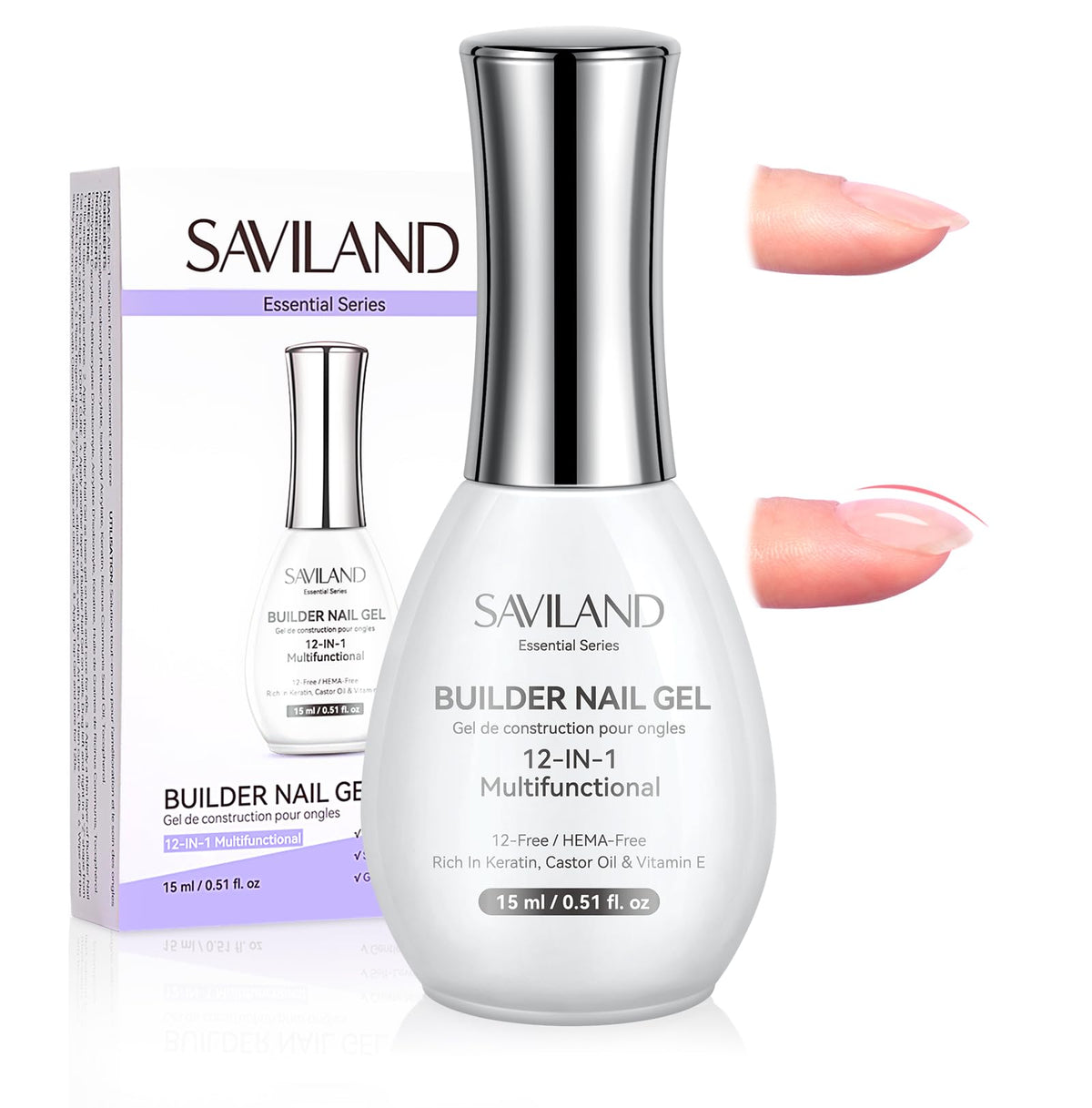 Saviland 12-in-1 clear builder gel bottle, all-in-one solution for extensions.