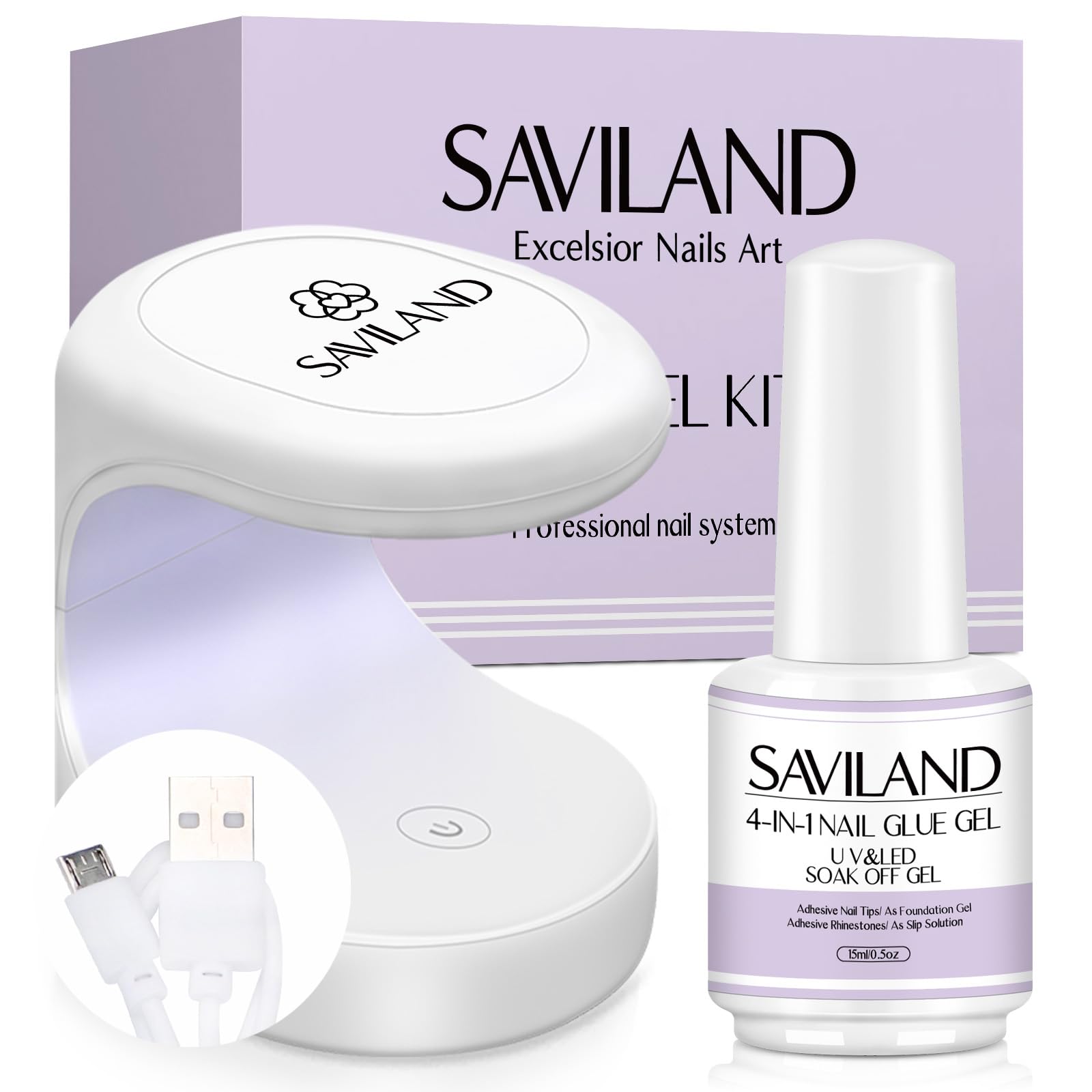 SAVILAND gel nail glue bottle close-up for strong adhesion and smooth application.