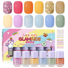 SAVILAND Glamkids 12-color bottle set for kids, vibrant nails for creative play.