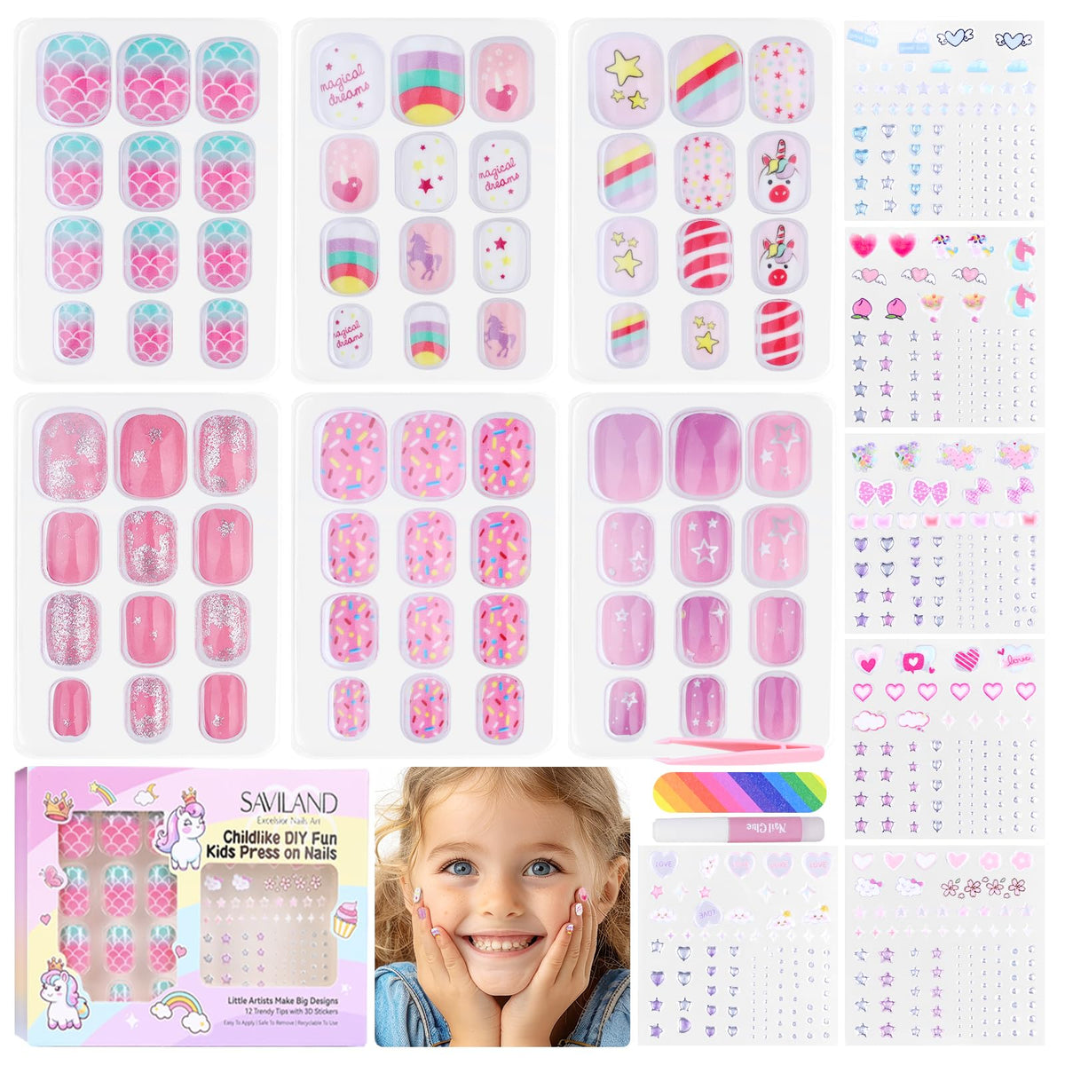 SAVILAND kids nails six-pack in bright colors for creative art