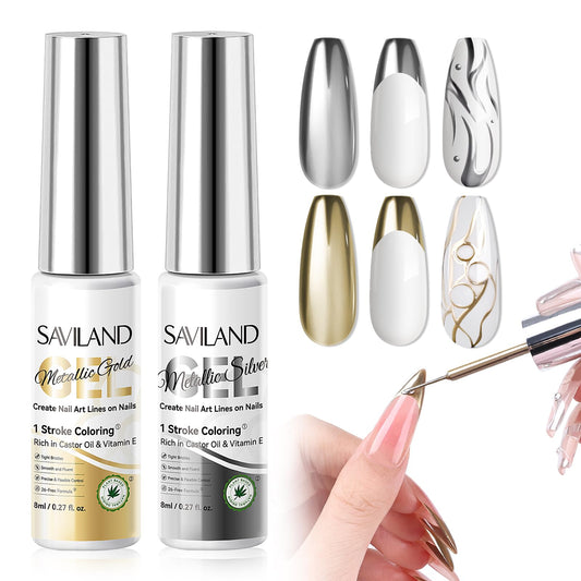 SAVILAND silver metallic gel liner for precise chrome nail art and mirror finish.