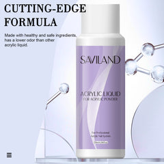 SAVILAND monomer acrylic liquid drying time demonstration at 5–8 minutes.