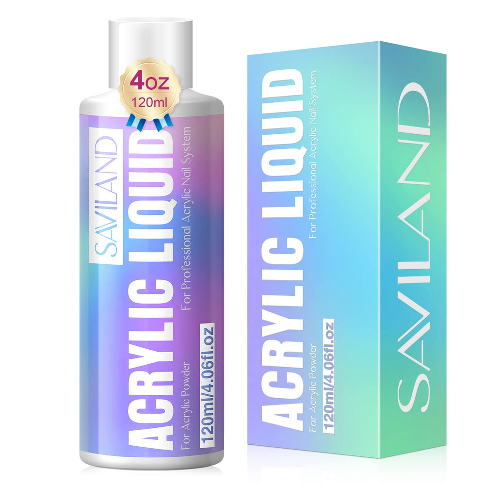 Saviland monomer nail liquid bottle close-up highlighting clear formula