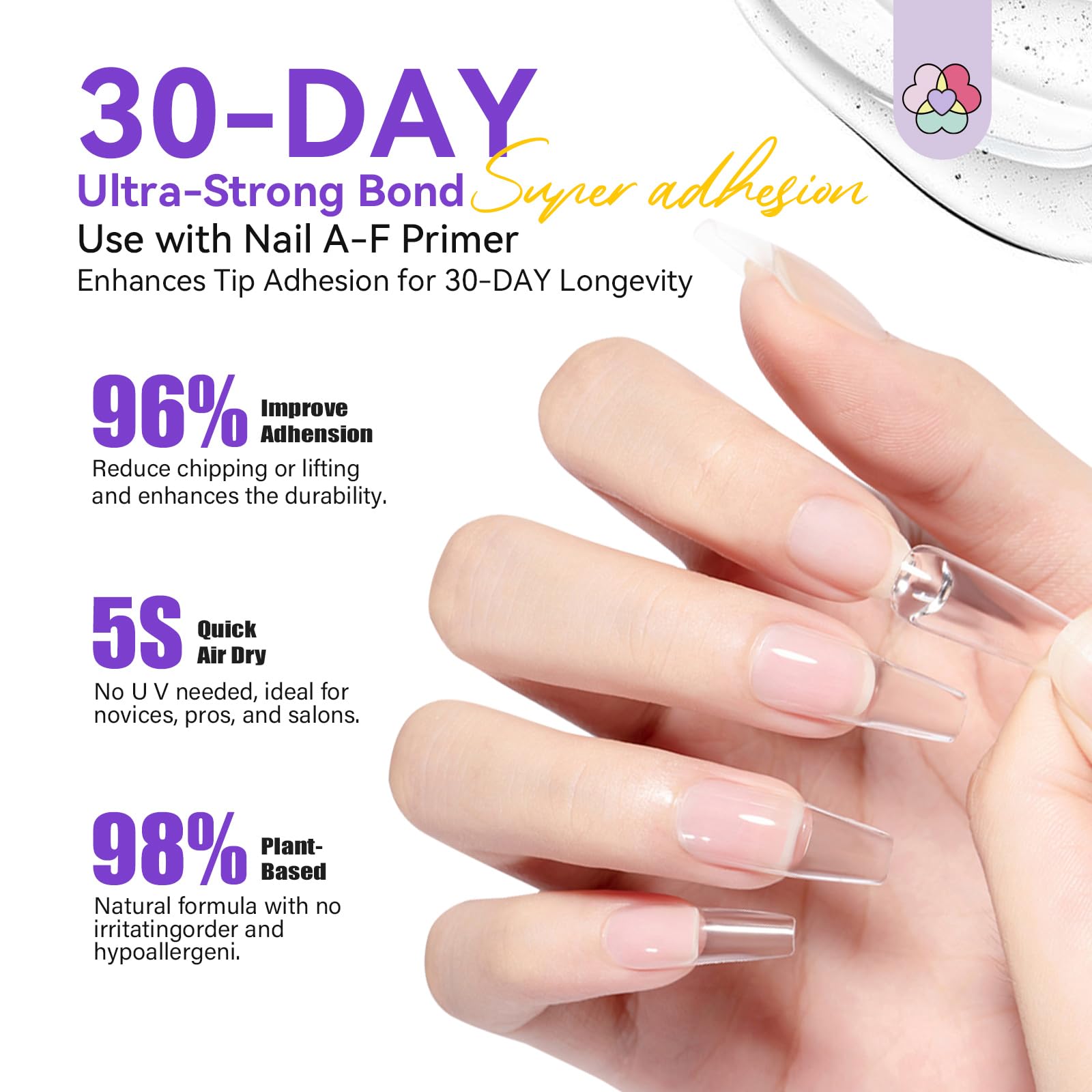 SAVILAND nail tips and false nails compatible with durable bonding.