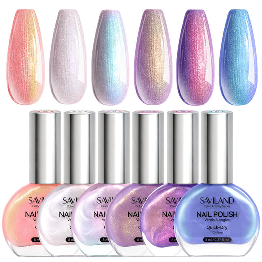 SAVILAND Pearl Nail Polish Set bottle closeup with shimmer finish and quick-dry appeal