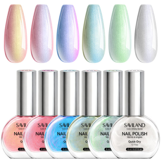 SAVILAND Pearlescent Nail Polish Set in Aurora Blue for mermaid-inspired nails.