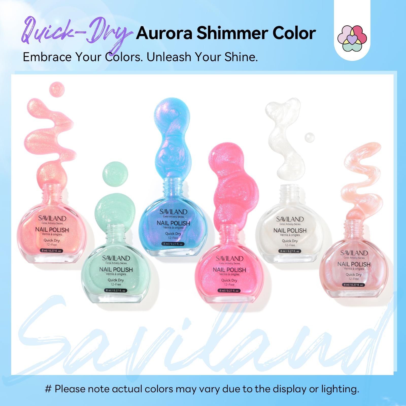 SAVILAND Pearlescent Nail Polish Set Pearl Pink shade on nails.