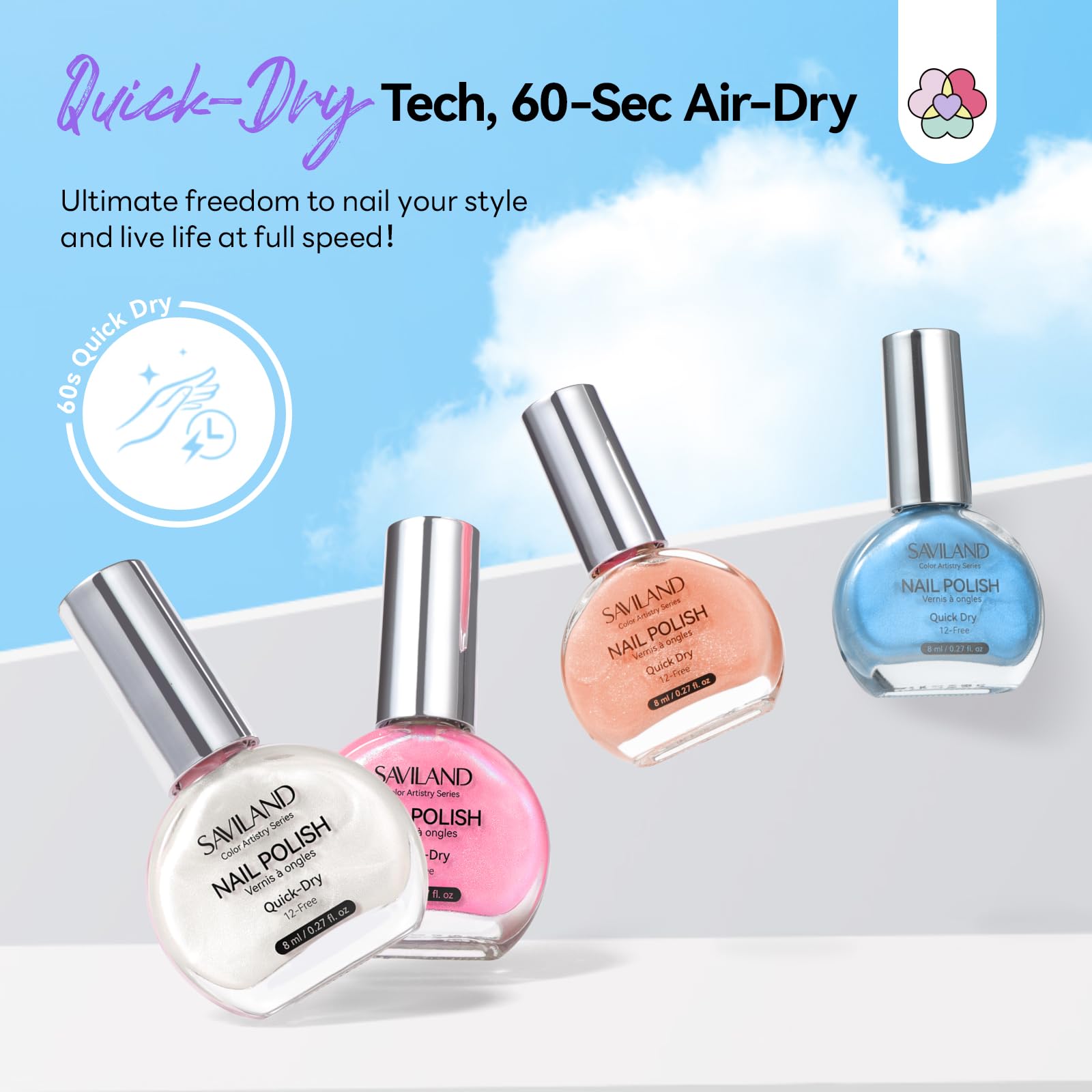 SAVILAND Quick-dry finish dries in 1–2 minutes per coat.