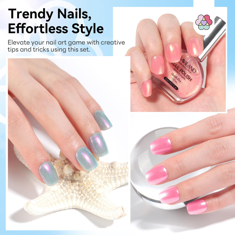 SAVILAND Pearlescent Nail Polish Set sixth pearl-tone shade for versatility.
