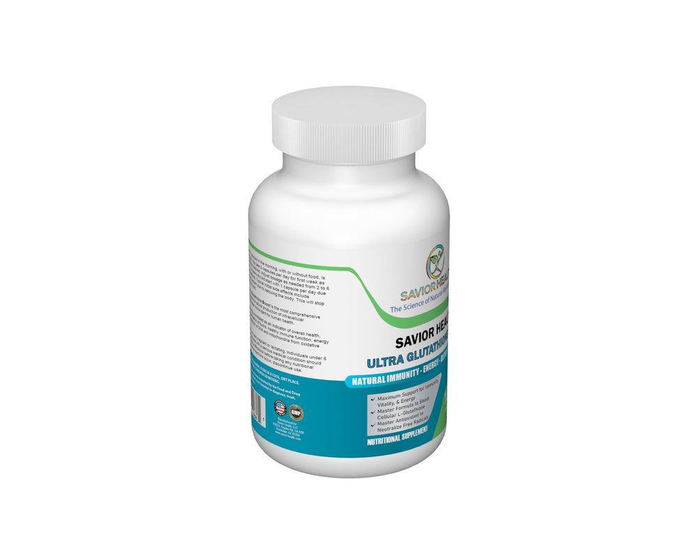 Nutritional supplement ingredients graphic featuring L-glutathione and vitamins