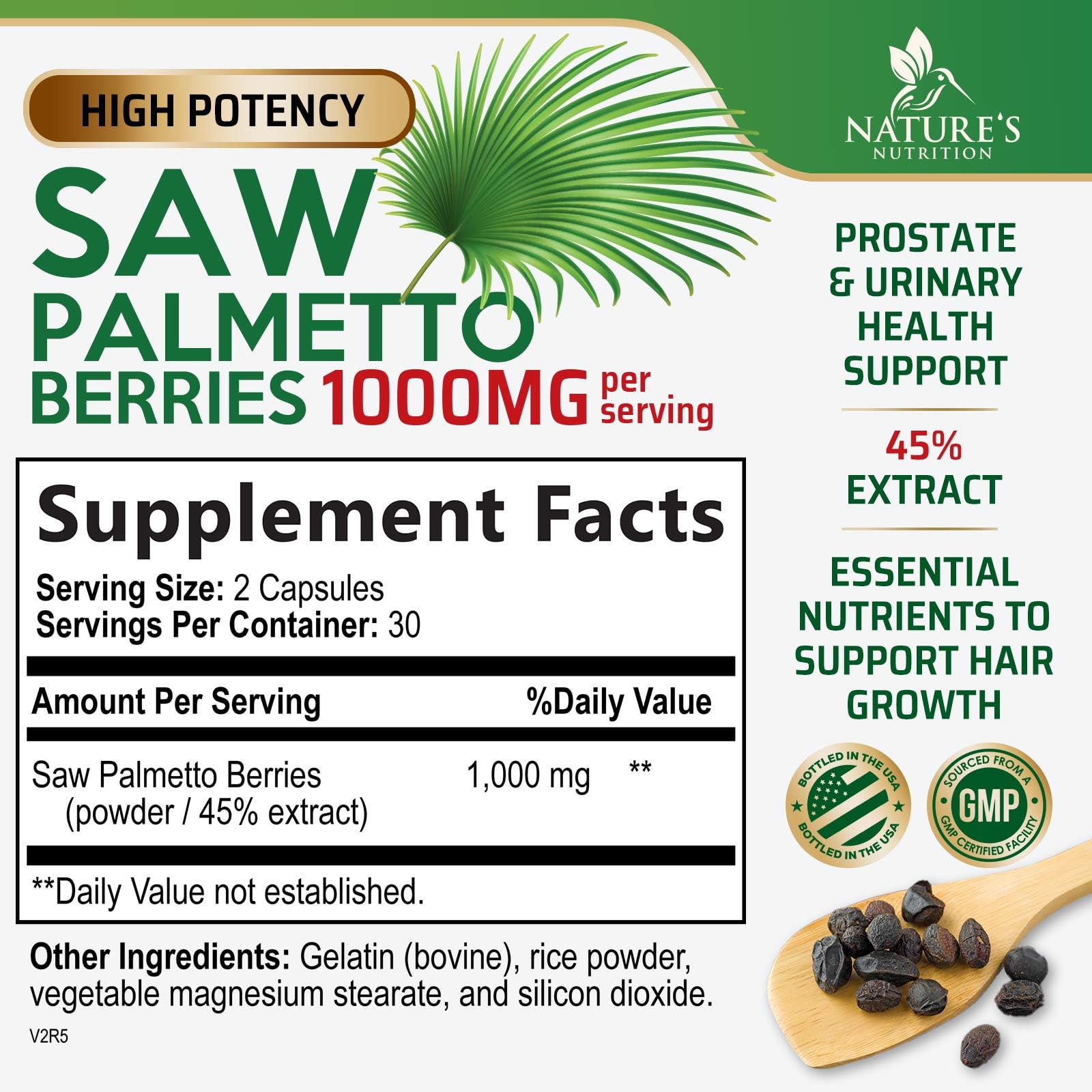 Close-up of Saw Palmetto 1000mg capsules