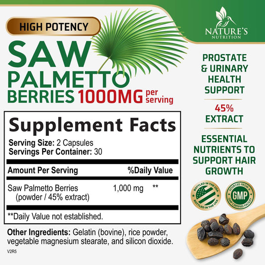 Close-up of Saw Palmetto 1000mg capsules