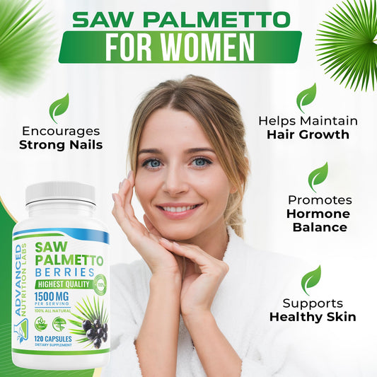 Close-up of Saw Palmetto berries and extract showing potency