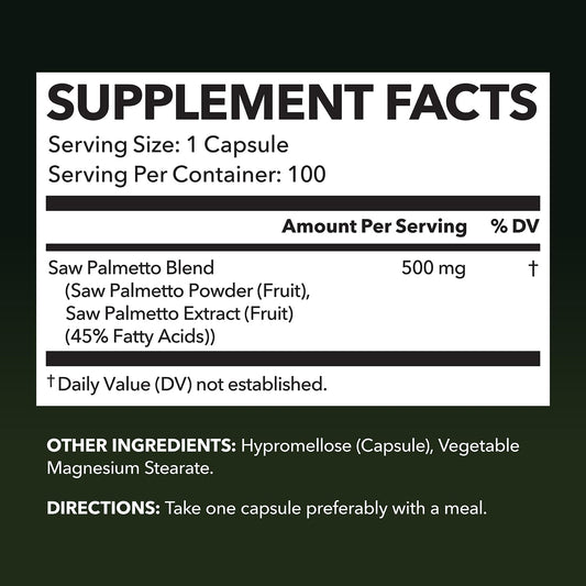 Close-up of Saw Palmetto capsules 500mg