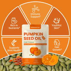 Illustration of hair health and bladder balance with pumpkin seed oil