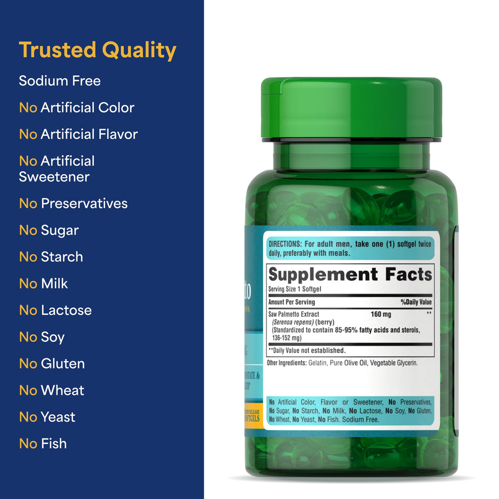 Saw Palmetto extract capsules with 160mg potency for prostate support