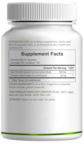 Close-up of bottle and capsules for Saw Palmetto and Pumpkin Seed