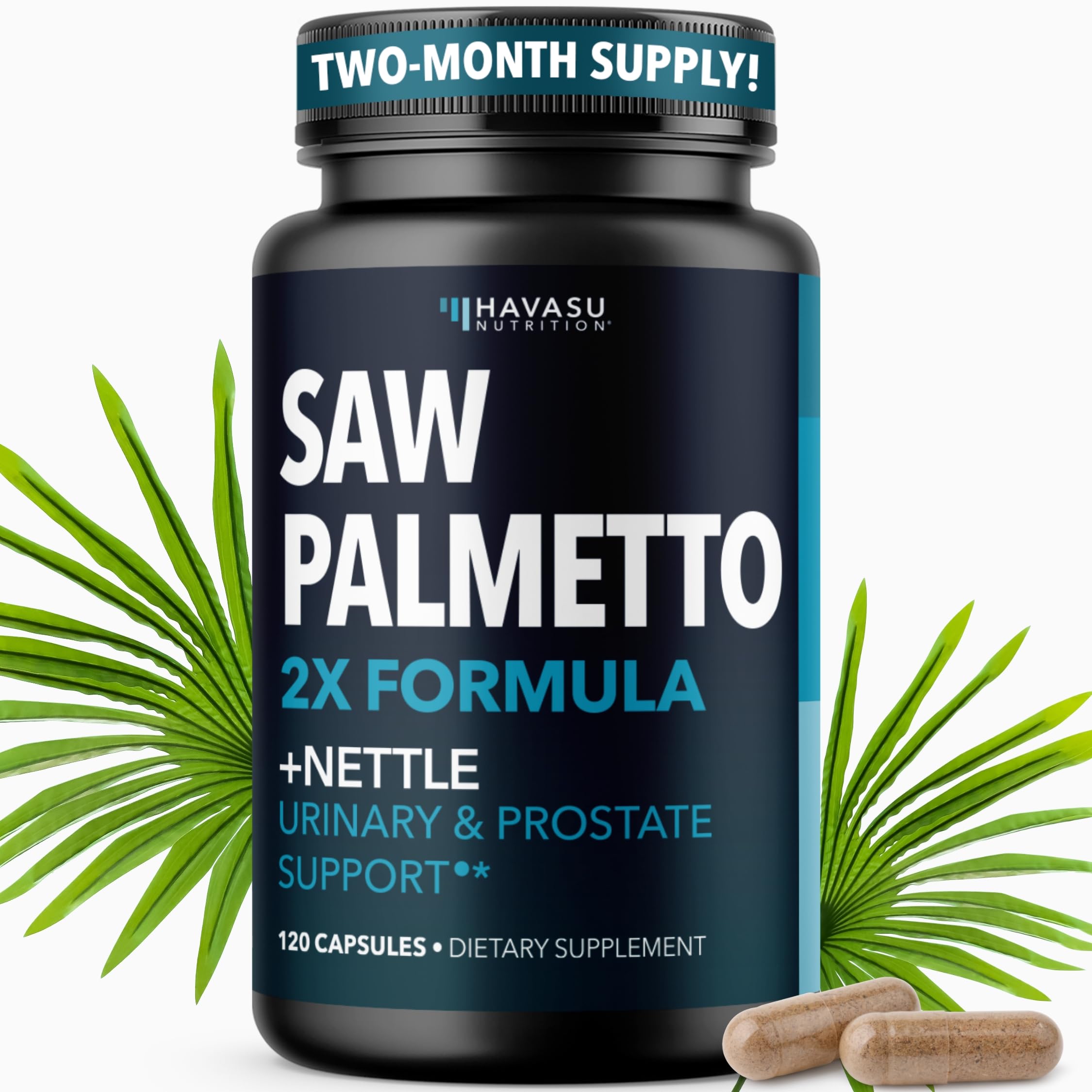 Saw Palmetto with Stinging Nettle capsules bottle - 120 count