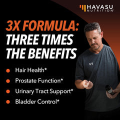 Close-up of ingredients: Saw Palmetto, nettle root, and pumpkin seed extract