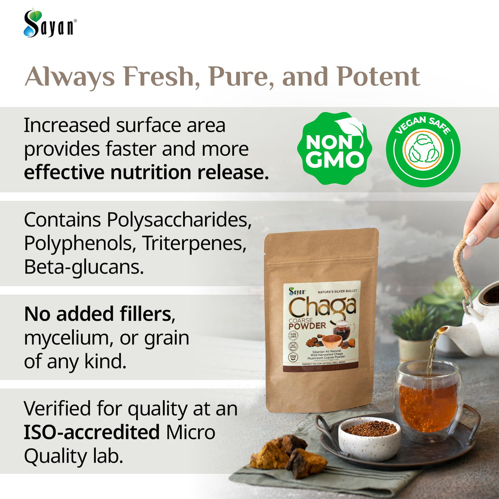 Non-GMO, gluten-free Chaga powder packaging label