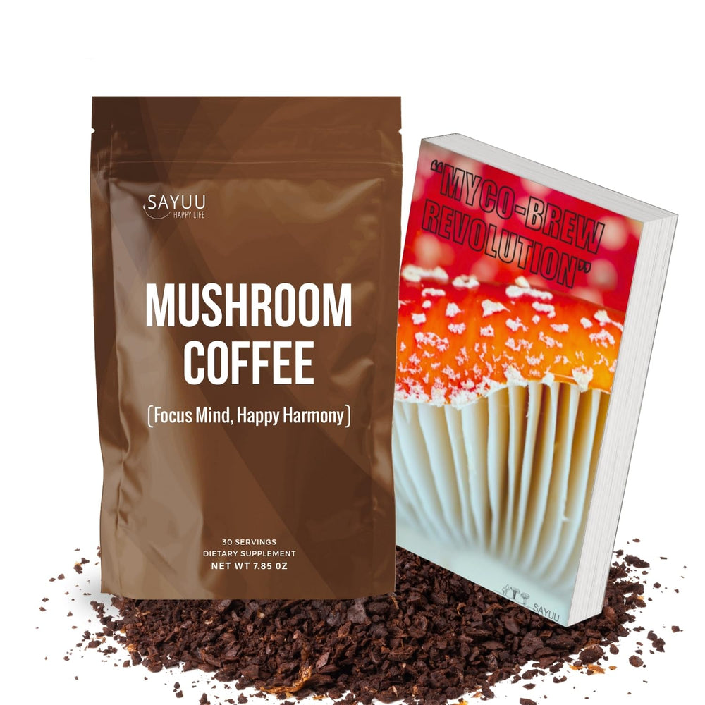 Ground mushroom coffee being scooped for a cup