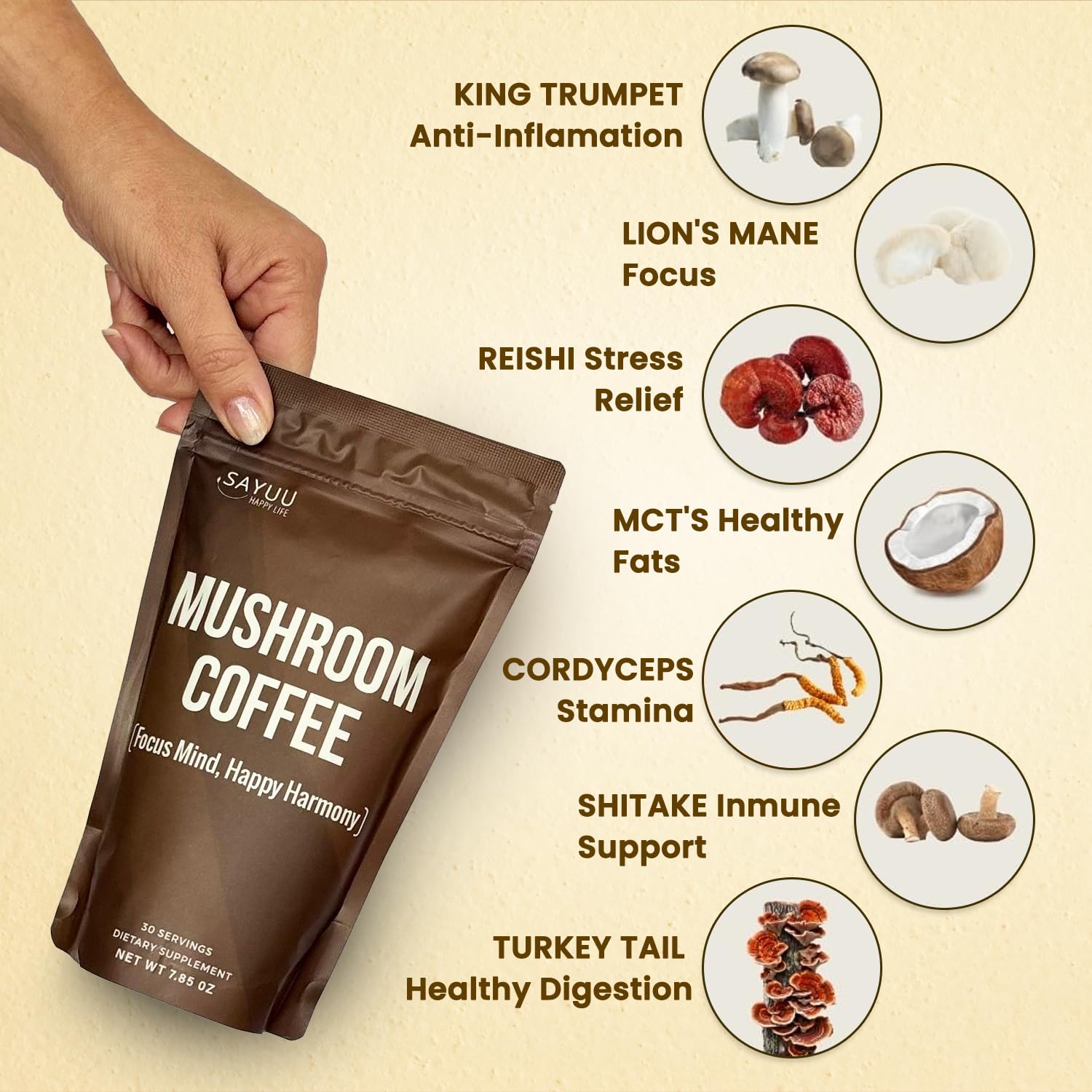 Brewing mushroom coffee in a ceramic mug