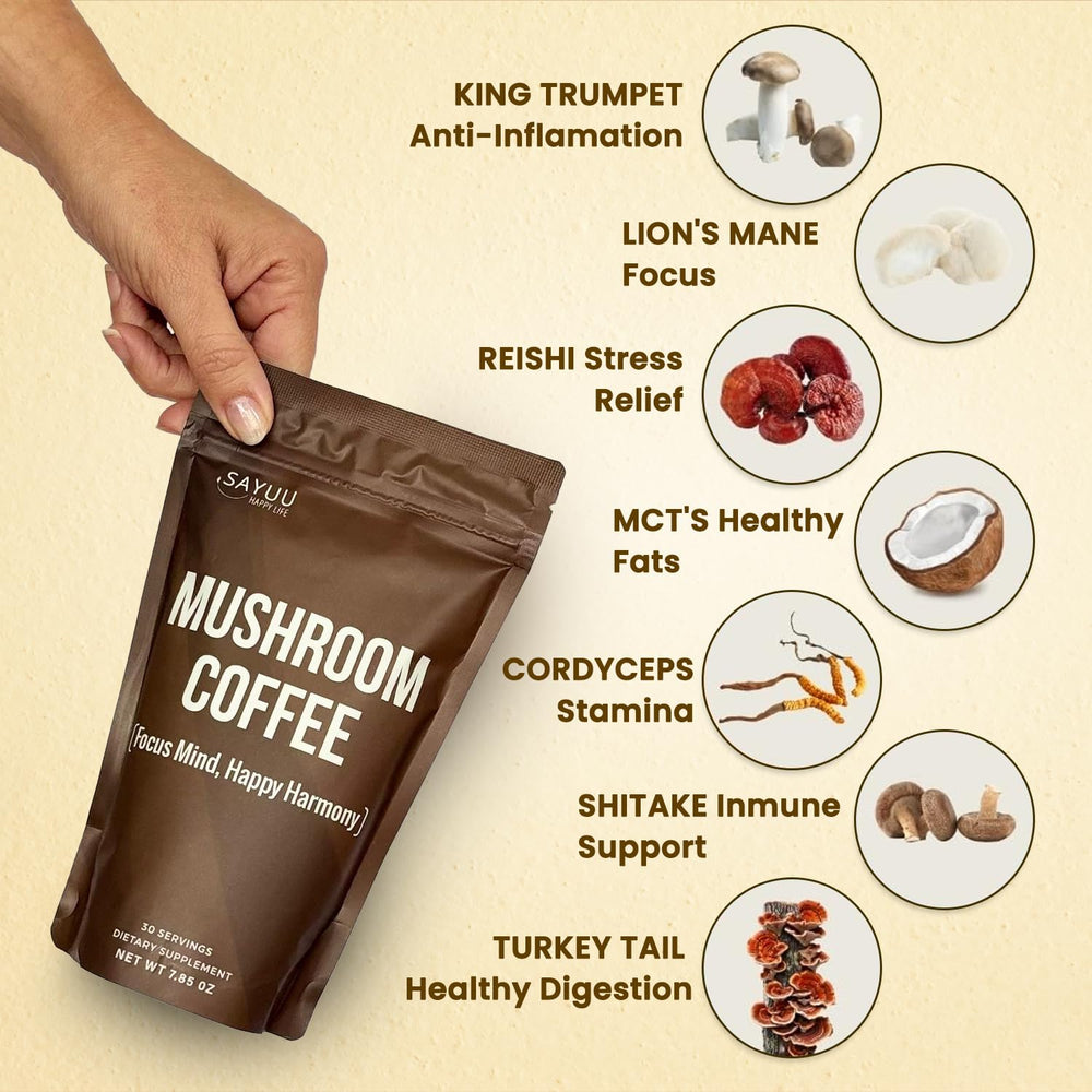 Brewing mushroom coffee in a ceramic mug