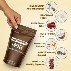 Brewing mushroom coffee in a ceramic mug