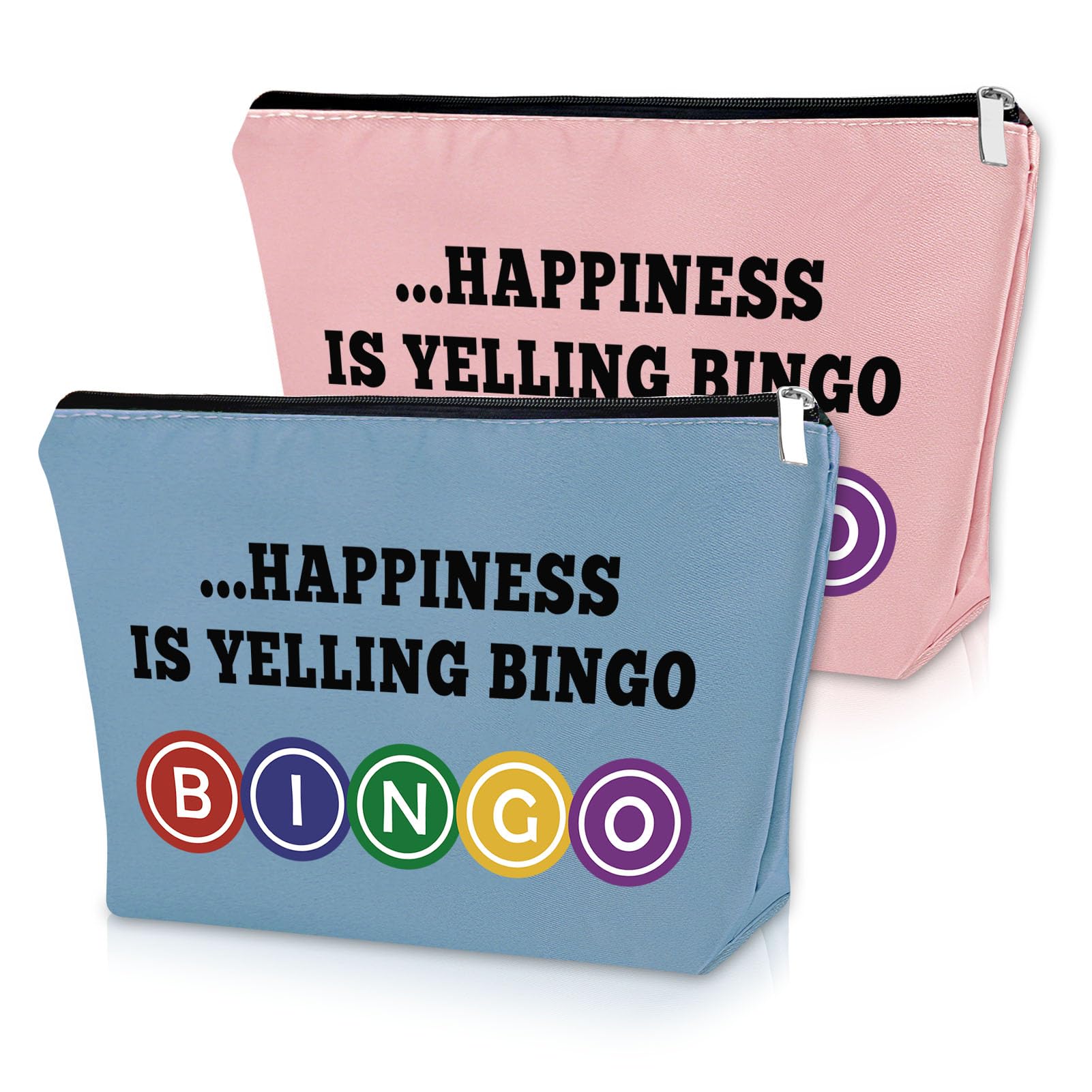 Sazuwu bingo gift makeup bag blue-pink design ideal for travel and cosmetics storage.