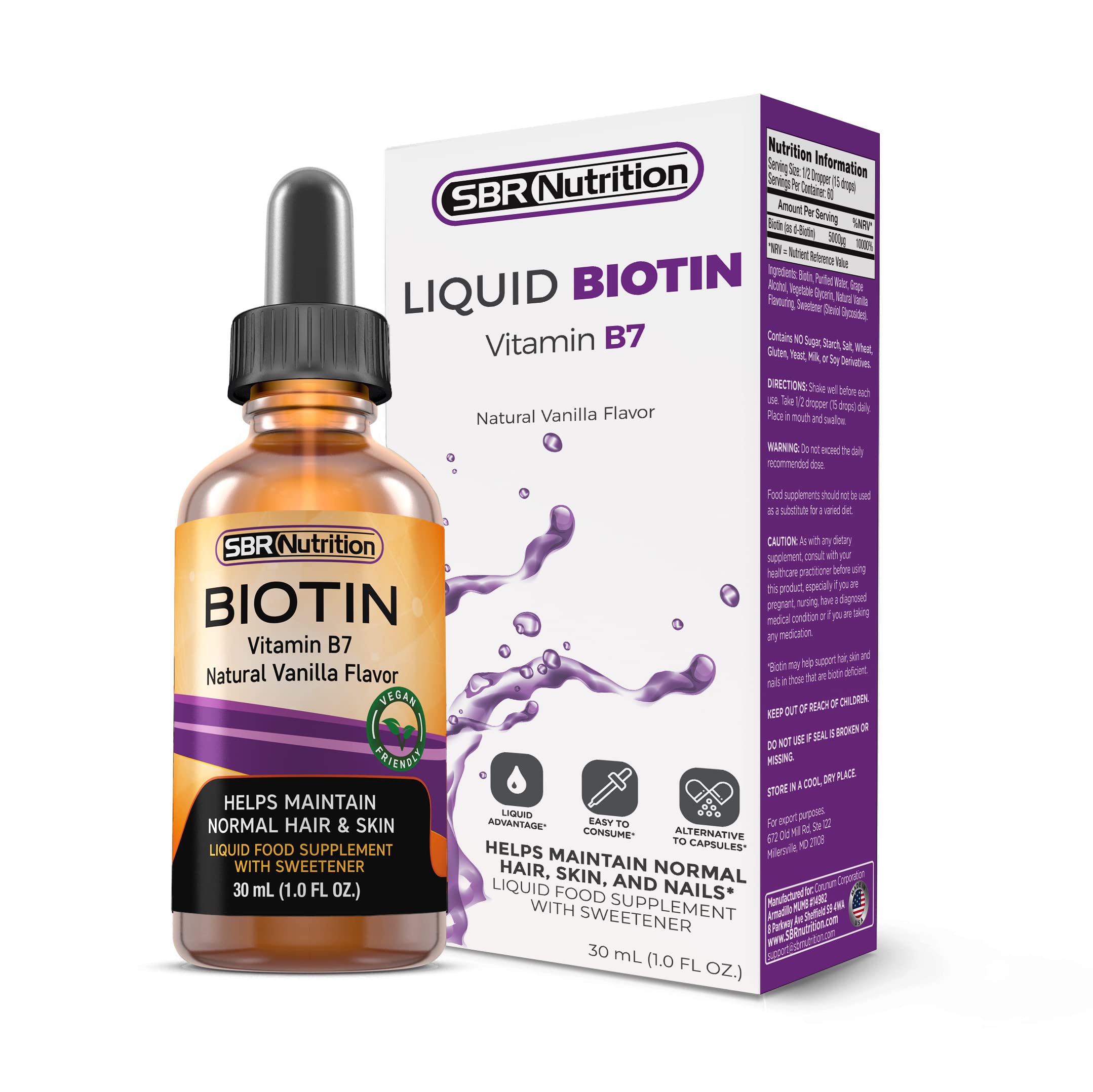Ingredients panel for Biotin Liquid Drops