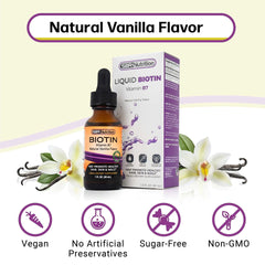 Vanilla biotin liquid drops being poured