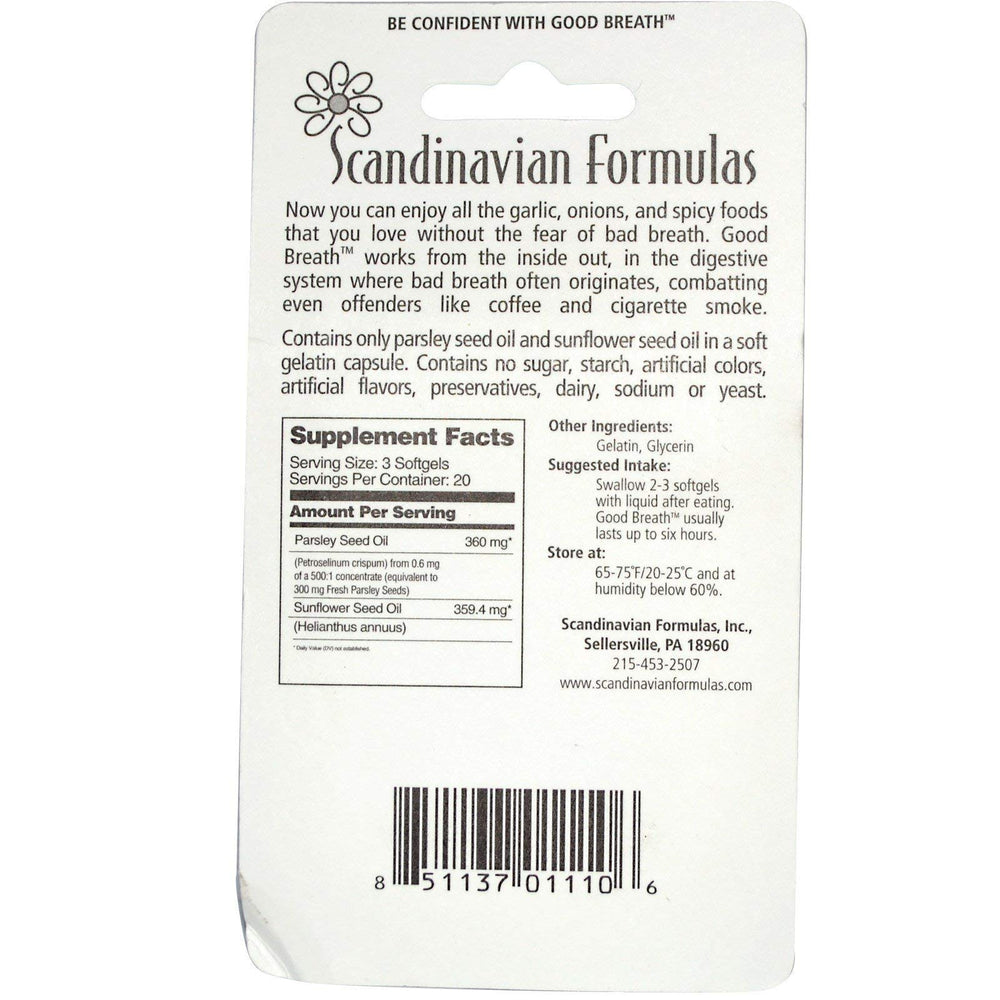 Bottle of Good Breath softgel capsules