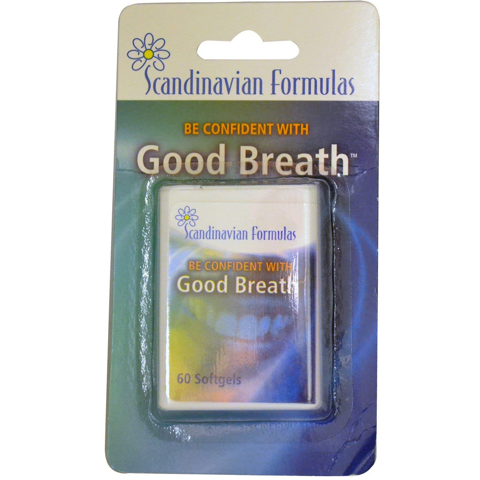 Close-up of Good Breath softgel capsules with parsley seed oil and sunflower seed oil