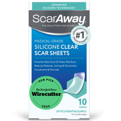 ScarAway advanced clear silicone scar sheets pack shown for discreet scar treatment