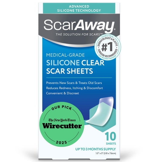 ScarAway advanced clear silicone scar sheets pack shown for discreet scar treatment