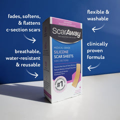 ScarAway silicone scar sheets applied on skin for comfortable wear.