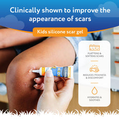 ScarAway Kids silicone scar gel bottle close-up for easy use