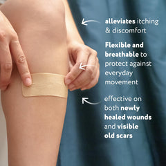 ScarAway medical-grade silicone technology closeup underscores trusted scar care material.